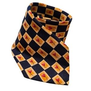 Benjamin James Mens 100% Silk Tie Navy Blue Gold Red Tulip Floral Made England